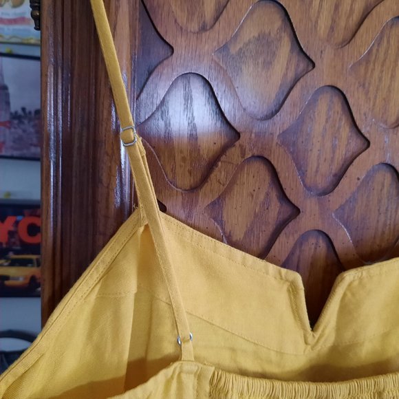 Express Fit and Flare Cami Linen Dress - Yellow, Size S - Picture 7 of 16